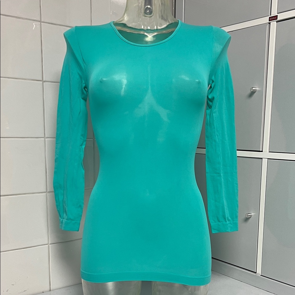 Turquoise Body Stocking Sheer Pullover Dance Top O/S NWOT